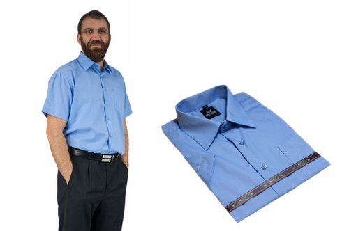 Koszula męska NIEBIESKA INDYGO z krótkim rękawem BAWEŁNIANA! 43/44 - XL/XXL na Arena.pl