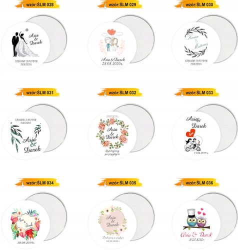 MAGNES PERSONALIZOWANY prezent podziękowanie dla gości NA ŚLUB RÓŻNE WZORY na Arena.pl