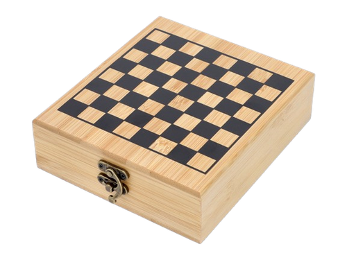 Zestaw z Kompletem Akcesoriów do Wina z Szachami w Drewnianym Pudełku na Arena.pl