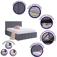 PRATO 140X200 ŁÓŻKO TAPICEROWANE CIEMNY SZARY, STELAŻ, POJEMNIK NA POŚCIEL