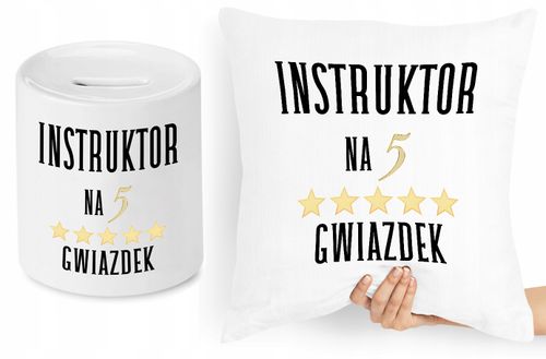 Dla Instruktora Zestaw Poduszka + Skarbonka Z Nadrukiem Ze Zdjęciem na Arena.pl