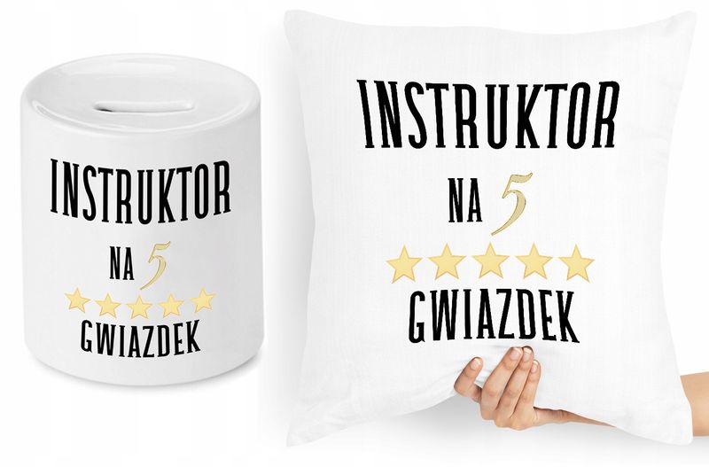 Dla Instruktora Zestaw Poduszka + Skarbonka Z Nadrukiem Ze Zdjęciem zdjęcie 1