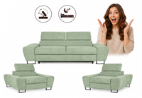 Zestaw wypoczynkowy sofa kanapa 2 fotele miętowy salonu Savio Family Meble