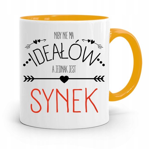 Kubek Żółty Prezent Dla Syna Niby Nie Ma Ideałów Z Nadrukiem Ze Zdjęciem zdjęcie 1