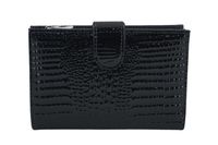 Portfel skórzany damski lakierowany na zatrzask - Czarny