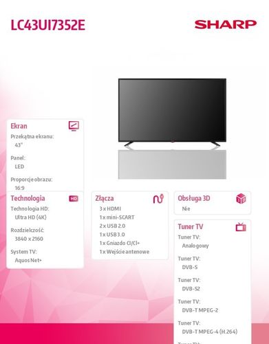 Sharp Telewizor 43 LED LC43UI7352E na Arena.pl