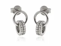 DWISZĄCE RODOWANE SREBRNE KOLCZYKI KÓŁKA KÓŁECZKA BIAŁE CYRKONIE