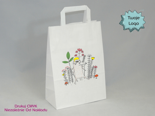 Torba papierowa biała z nadrukiem 100 sztuk22 x 11 x 31 cm na Arena.pl