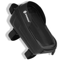 Sakwa rowerowa na ramę z uchwytem na telefon, saszetka rowerowa wodoodporna, czarna