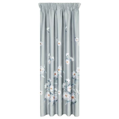 Zasłona gotowa na taśmie NILA 140x270 srebrna błękitna białe kwiaty na Arena.pl