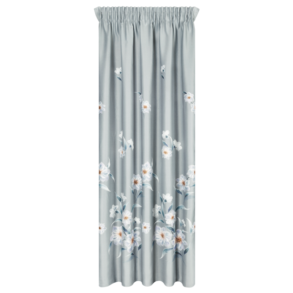 Zasłona gotowa na taśmie NILA 140x270 srebrna błękitna białe kwiaty zdjęcie 3
