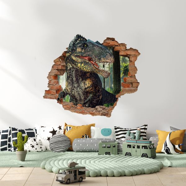 Naklejka Na Ścianę Dla Dzieci DINOZAUR Dżungla Mur 3D 80cm x 60cm zdjęcie 1