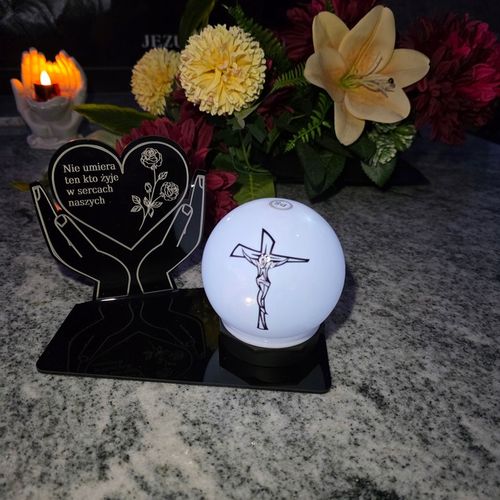 ZNICZ z Kulą Solarną na Grób STATUETKA LED NA CMENTARZ Wieczny Szkło Akryl na Arena.pl
