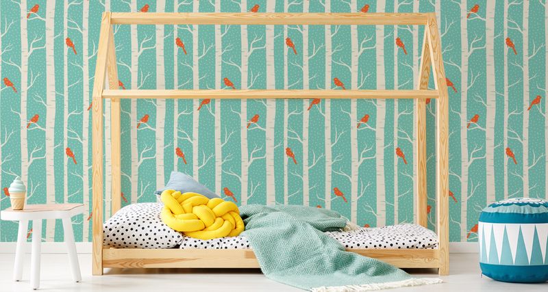 Tapeta Brzozy i Ptaki Zimą zdjęcie 2