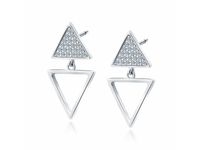 Eleganckie srebrne kolczyki wkrętki wiszące trójkąty triangle białe cyrkonie srebro 925 Z1850ER_W