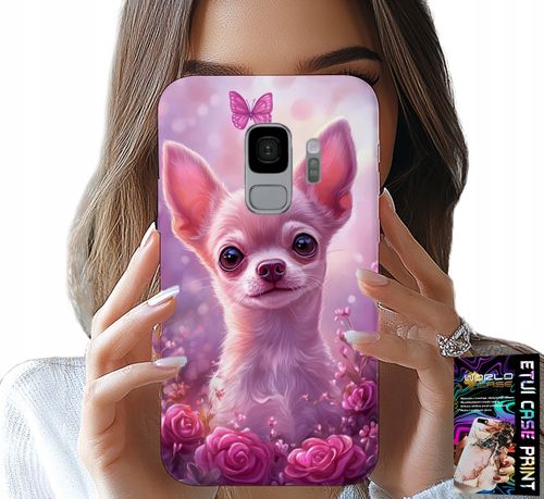 ETUI DO SAMSUNG GALAXY S9 - SŁODKA CHIHUAHUA NA RÓŻOWYM TLE KWIATAMI na Arena.pl