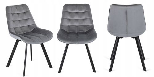 Krzesło Tapicerowane Welurowe Do Jadalni Salonu Loft Pikowane Szare na Arena.pl