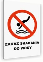 Tabliczka znak informacyjny 20x15 Biała ZAKAZ SKAKANIA DO WODY Nierdzewna