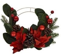 Obręcz złota metalowa z kwiatem gwiazdy betlejemskiej, szyszkami i bombkami