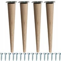 Komplet 4 x noga meblowa drewniana buk surowe 35 cm STOŻEK blacha montażowa