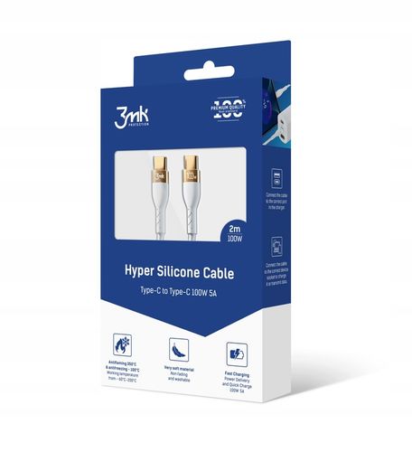 3MK HyperSilicone Cable USB-C/USB-C kabel 2m 100W Biały/White na Arena.pl