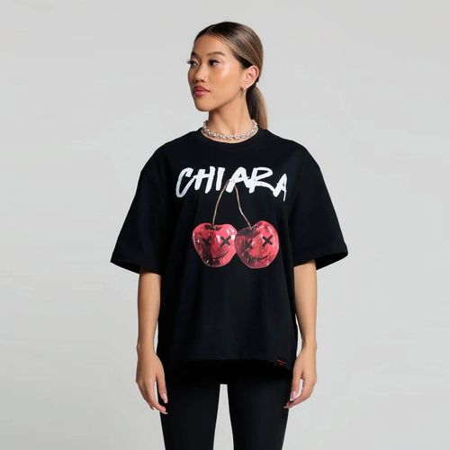 Chiara Wear - T-shirt bawełniany oversize CHERRY - czarny S na Arena.pl
