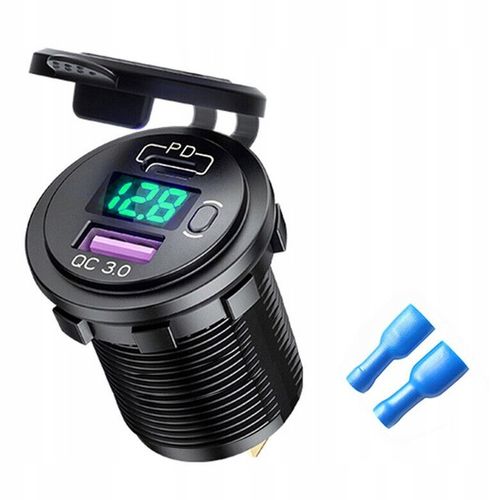 ŁADOWARKA SAMOCHODOWA USB QC3.0 + PD USB C WOLTOMIERZ PRZYCISK ON/OFF na Arena.pl