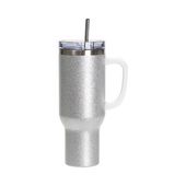 Brokatowy kubek ze stali nierdzewnej 1200 ml z pokrywką i słomką do sublimacji - srebrny