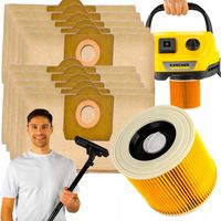 10x WORKI DO ODKURZACZA KARCHER WD3 WOREK WD 3 WD2 SE 4001 + FILTR