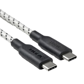 Kabel przewód mocny USB-C 100W 5A 1,5m 480Mb/s szybki RUNDHULT biało-czarny