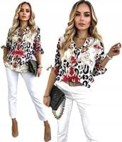 BLUZKA DAMSKA koszula luźna elegancka wzorzysta dekolt guziki