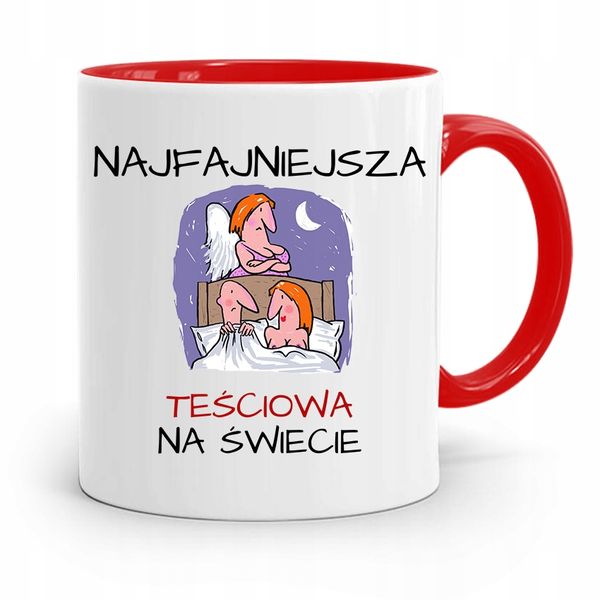 Kubek Czerwony Teściowej Najfajniejsza Na Świecie Z Nadrukiem Ze Zdjęciem zdjęcie 1
