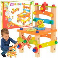 ZESTAW KONSTRUKCYJNY DREWNIANY DLA DZIECI KRZESŁO KLOCKI WARSZTAT 49 EL.