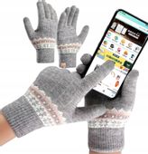 Rękawiczki Damskie Dotykowe 2W1, Szare, Ocieplane