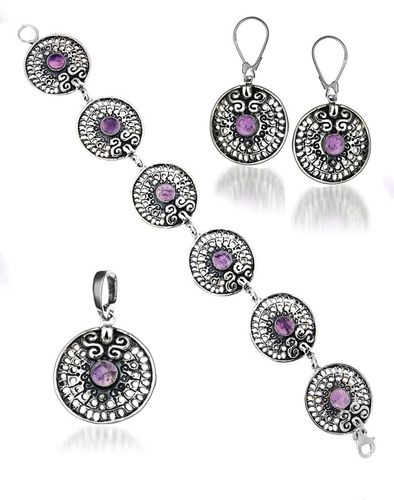 komplet srebro ametysty, 3 elementy na Arena.pl