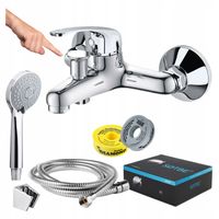 Bateria wannowa ścienna z prysznicem kran do wanny zestaw natryskowy chrom