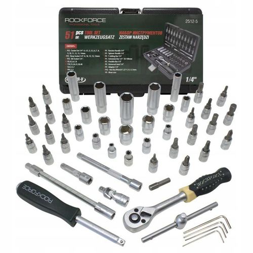 ROCKFORCE ZESTAW KLUCZY 1/4" 51 ELEMENTÓW na Arena.pl