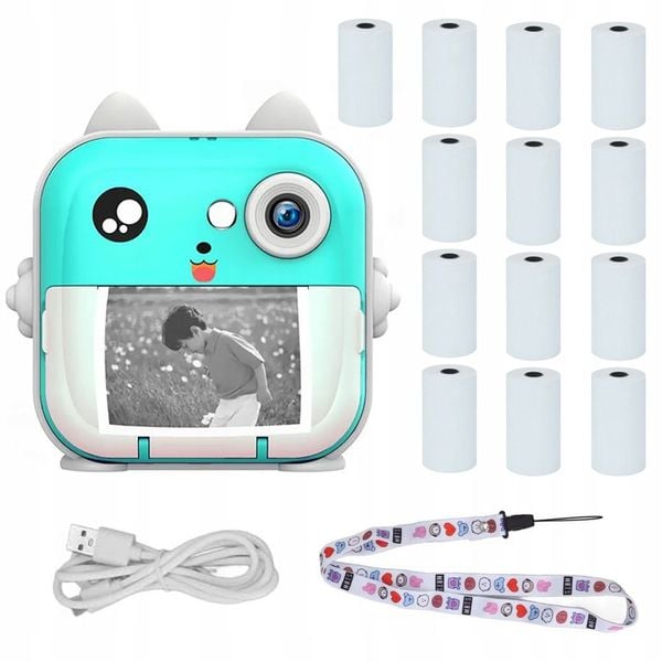 DRUKUŚ 2.0 Z APARATEM MINI DRUKARKA NIEBIESKI + 10 ROLEK SAMOPRZYLEPNYCH zdjęcie 1