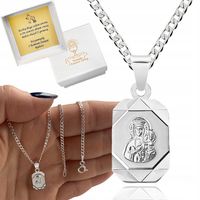 Medalik Matka Boska i łańcuszek pancerka 40 cm Srebrny komplet 925