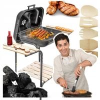 Grill Węglowy Ogrodowy z Pokrywą, Stolikiem i Kółkami Praktyczny i Mobilny