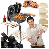 Grill Węglowy Ogrodowy z Pokrywą, Stolikiem i Kółkami Praktyczny i Mobilny