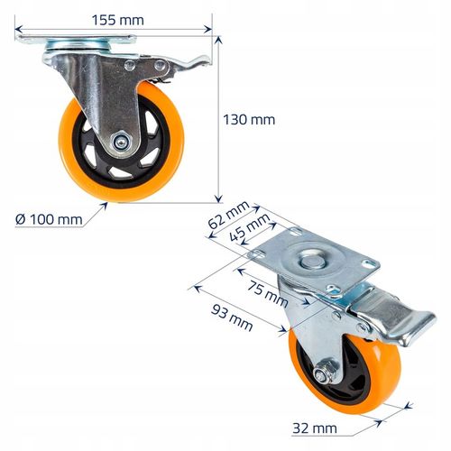 OBROTOWE KÓŁKA PRZEMYSŁOWE Z HAMULCEM DO DUŻYCH OBCIĄŻEŃ 460Kg 100mm na Arena.pl