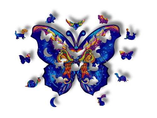 Puzzle Drewniane dla dzieci i dorosłych Motyl 2 w pudełku drewnianym na Arena.pl