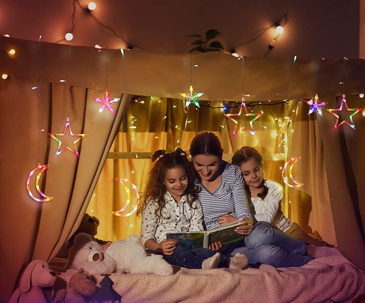 GWIAZDY KSIĘŻYC GIRLANDA NA OKNO KURTYNA LAMPKI 3m zdjęcie 6