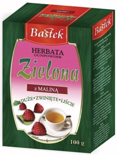 BASTEK HERBATA ZIELONA LIŚĆ 100G MALINA zdjęcie 1
