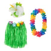 Zestaw hawajski przebranie zielony - spódniczka, naszyjnik, spinka