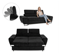 Kanapa sofa rozkładana f spania reg zagłówek welur czarny Savio 2 os Family