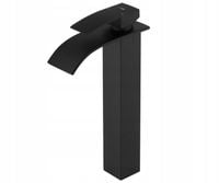 Bateria umywalkowa czarna loft stojąca wysoka wodospad kaskada nablatowa