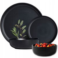 2 x KOMPLET PORCELANA ZESTAW SERWIS OBIADOWY TALERZE 22el 6 OSÓB CZARNE ART