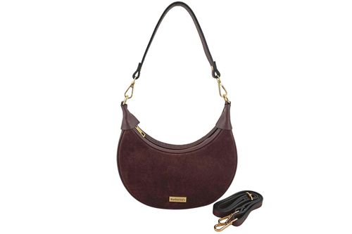 Subtelna mini torebka z miękkim zamszem i złotymi detalami - Bordowa na Arena.pl